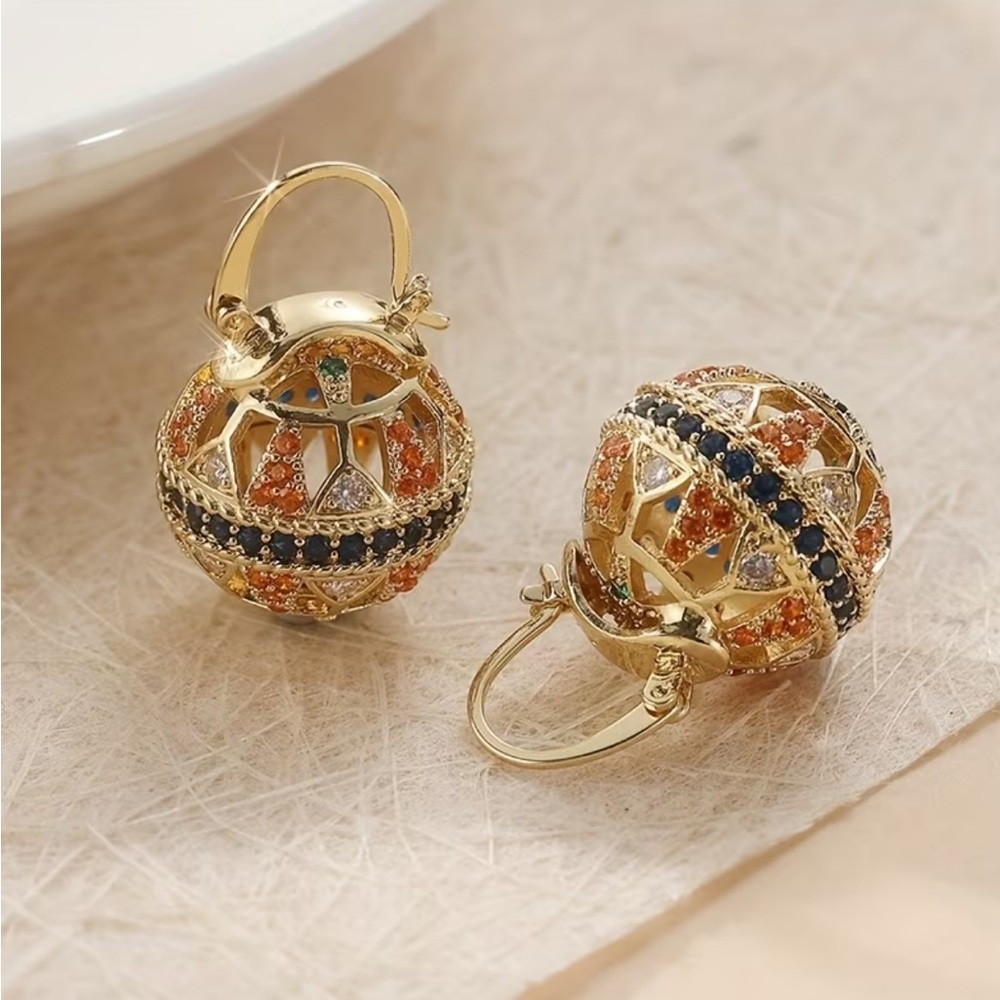 ✨ Gold Tone Crystal Globe Drop Earrings